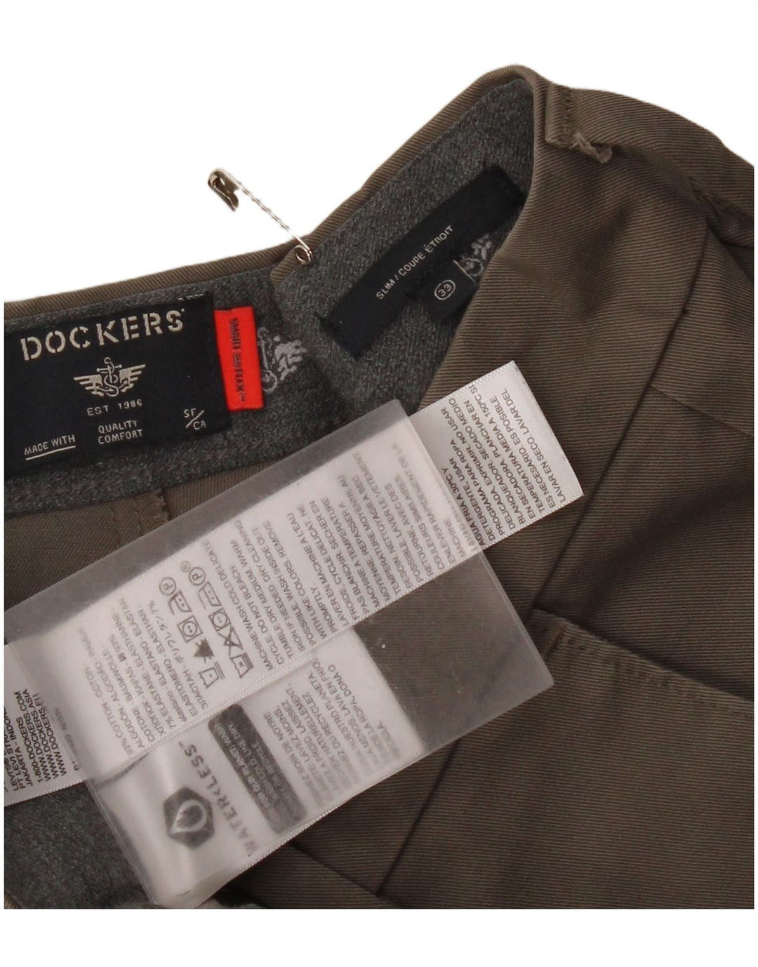 Męskie spodnie typu slim chino Dockers W33 L36 beżowa bawełna