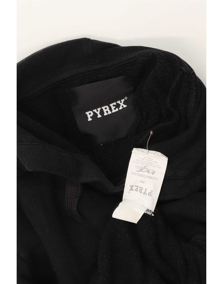 Męski sweter z kapturem Pyrex z grafiką, mały, czarny, bawełniany z blokami kolorów