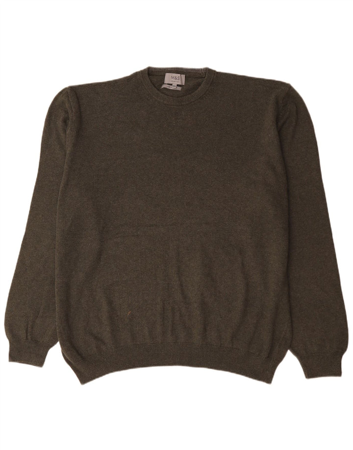 Marks & Spencer Męski sweter z okrągłym dekoltem, bawełniany khaki, 3XL