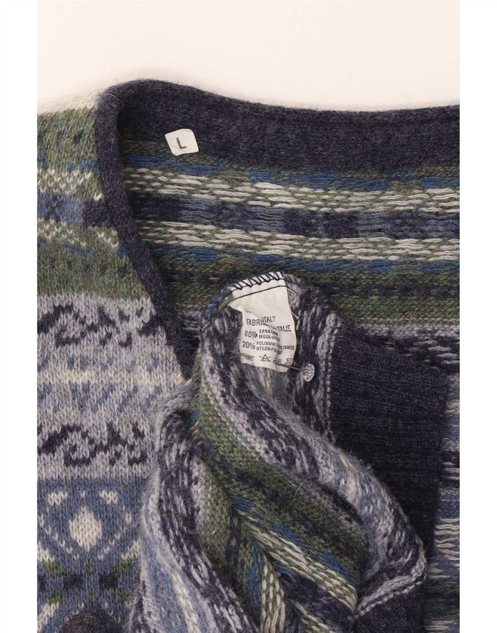 Vintage męski sweter bez rękawów, duży, wielobarwny, wełniany Fair Isle