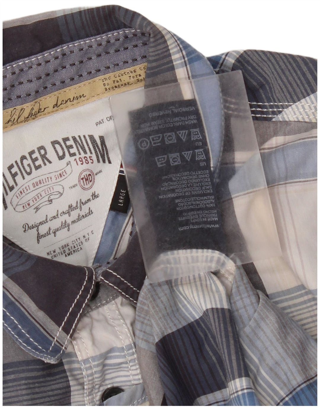 Męska koszula z krótkim rękawem Tommy Hilfiger, duża, niebieska, bawełniana krata