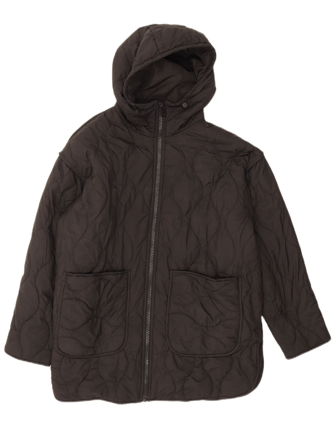 Damska pikowana kurtka oversize z kapturem Zara UK 6 XS, czarna, poliester