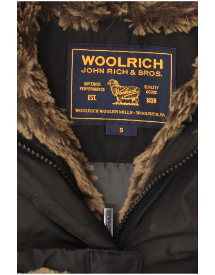 Damski ocieplany płaszcz z kapturem Woolrich UK 10, mały, czarny poliester