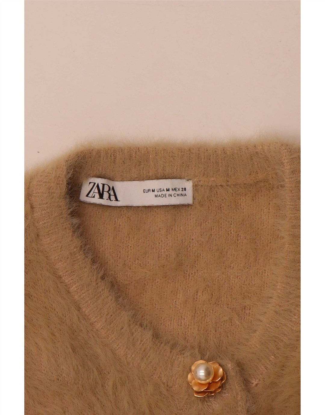 Damski sweter rozpinany z rękawem 3/4 Zara UK 14 średni beż
