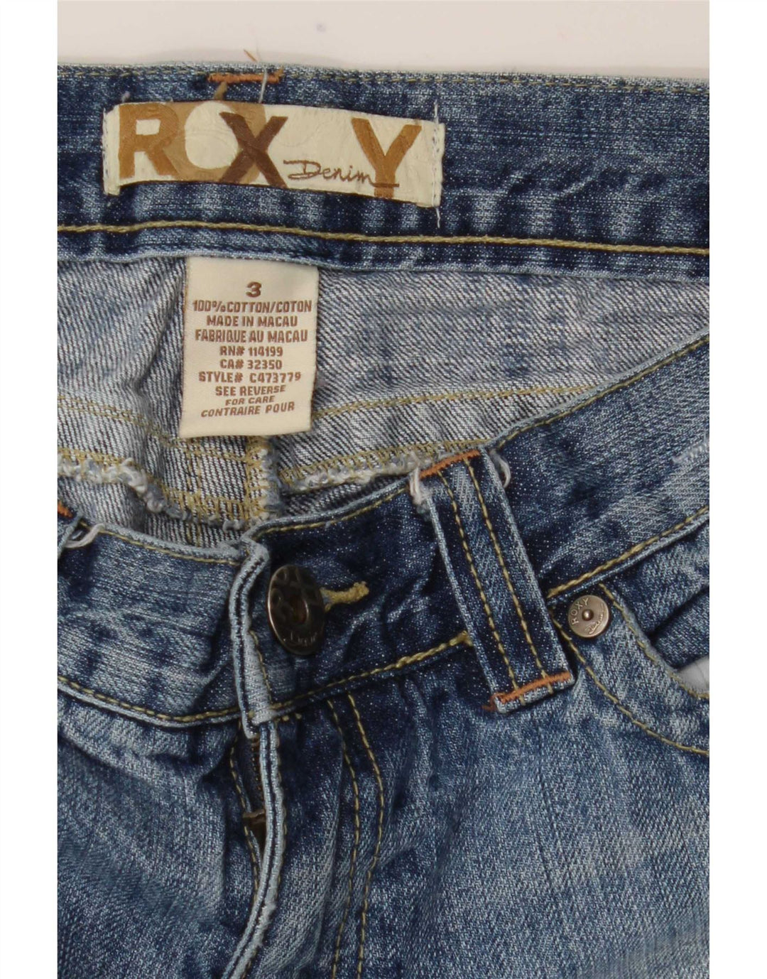 Damskie jeansy Roxy z niskim stanem i przetarciami US 3 Small W29 L27 Niebieskie