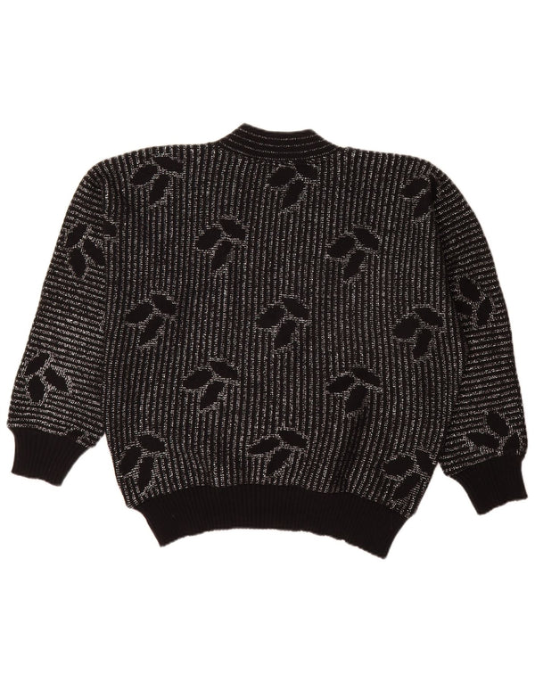 Vintage Womens V-Neck Jumper Sweater EU 44 XL Black Striped Acrylic