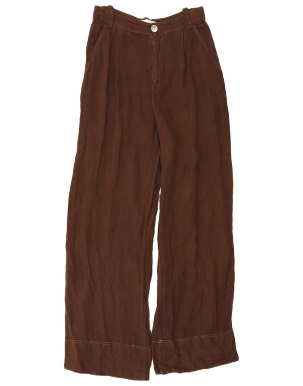 Damskie spodnie chino z wysokim stanem i szeroką nogawką Zara XS W24 L30 Brązowe lniane