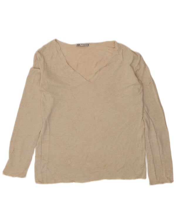 Sweter damski Zara z dekoltem w kształcie litery V, UK 12, średni beż, wiskoza