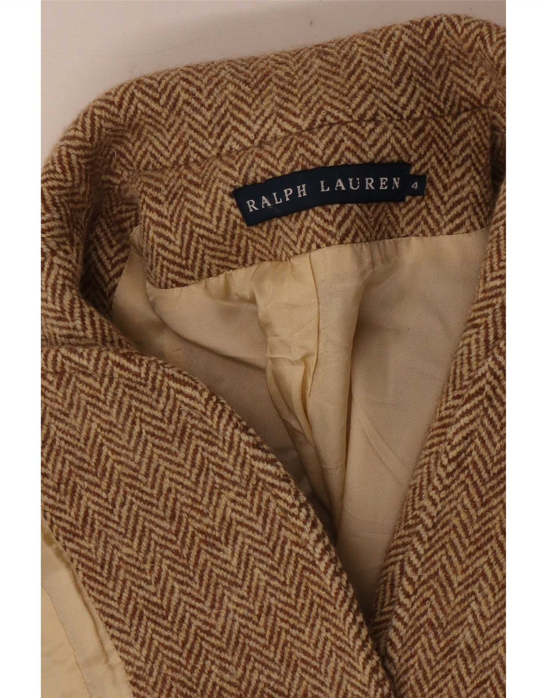 Damska marynarka zapinana na 2 guziki Ralph Lauren US 4 w małą brązową jodełkę