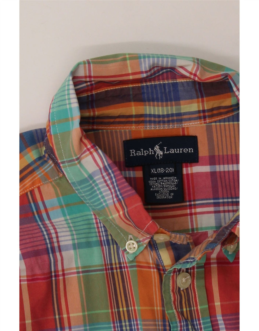 RALPH LAUREN Koszula chłopięca 15-16 lat XL, bawełniana w wielobarwną kratkę