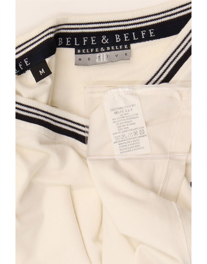 BELFE & BELFE Womens Crop T-Shirt Top UK 12 Medium White Cotton