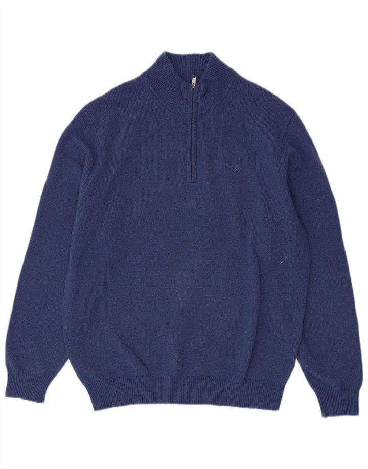Hackett Męski sweter z zamkiem błyskawicznym, duży, niebieski, wełniany