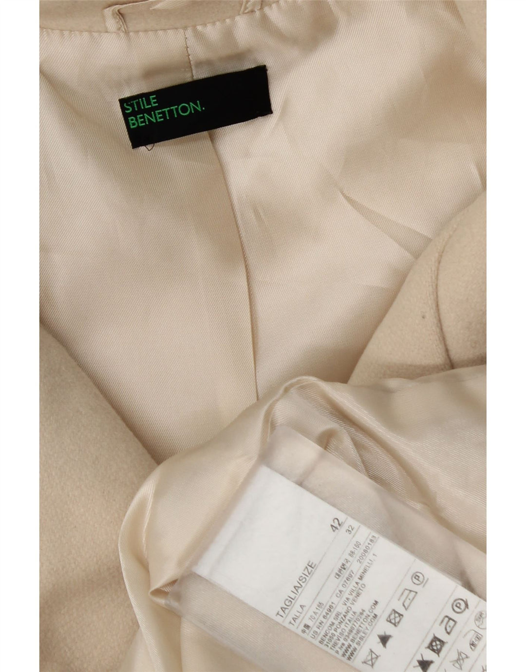 Płaszcz damski Benetton IT 42 Średniej białej wełny