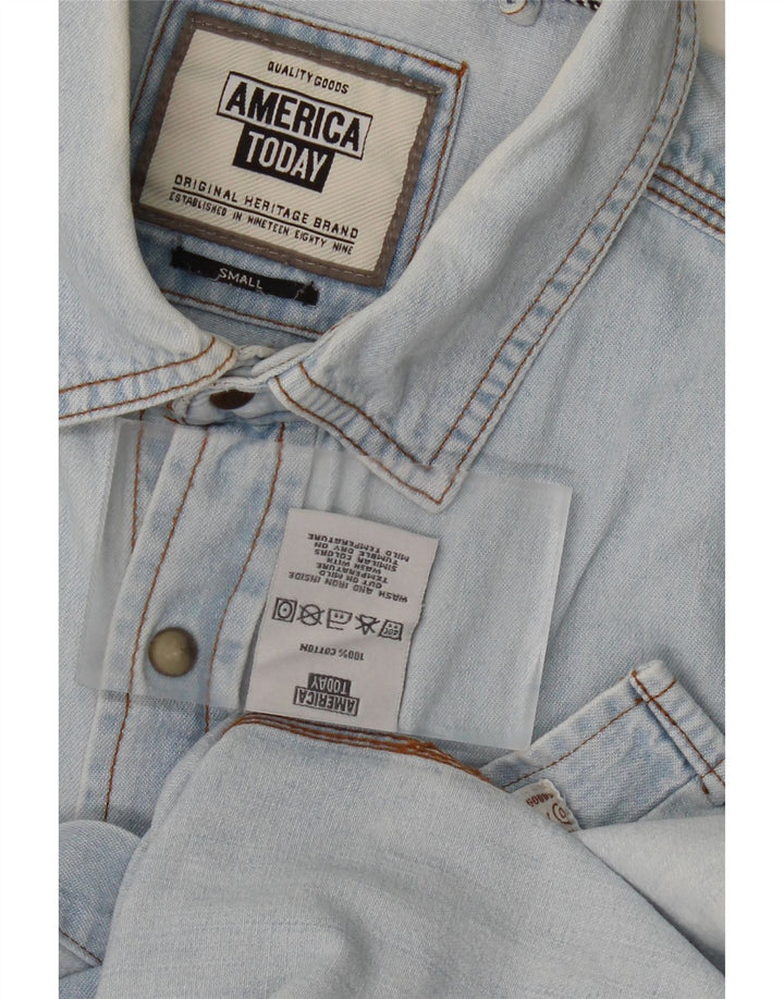 VINTAGE Mens Denim Shirt Small Blue Cotton Vintage Vintage and Second-Hand Vintage from Messina Hembry 