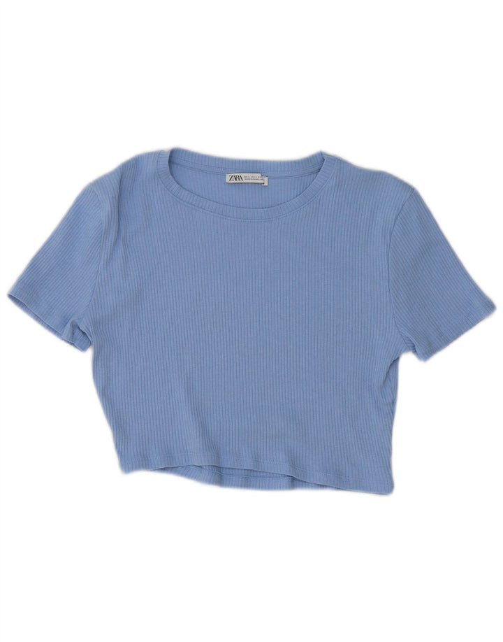 Damski krótki T-shirt ZARA UK 14, duży, niebieski