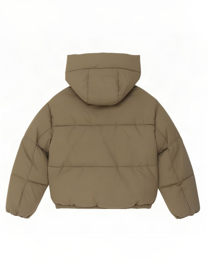 Damska kurtka z kapturem, oversize, wyściełana Zara, UK 6 XS, khaki, poliester