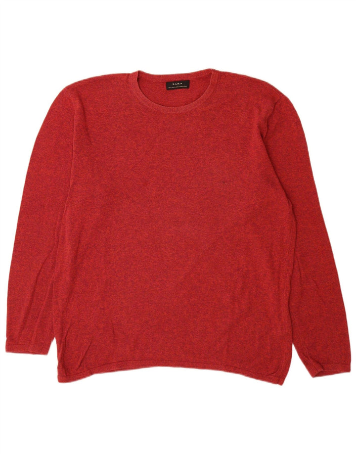 Męski sweter z okrągłym dekoltem Zara XL, czerwony, bawełniany
