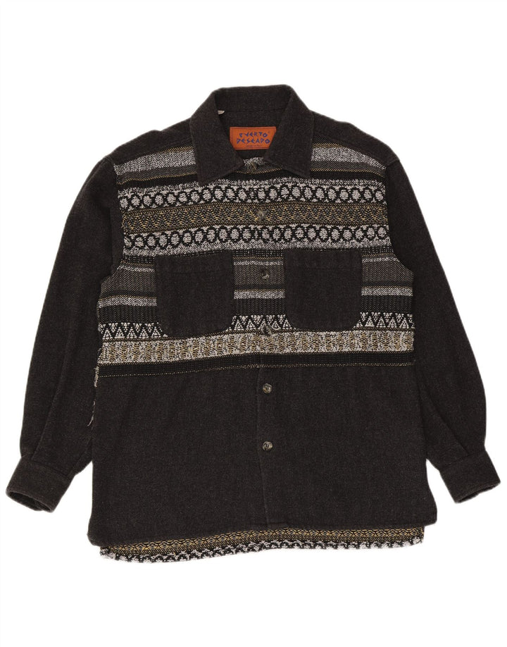 Męska koszula flanelowa w stylu vintage, duża, szara, geometryczna