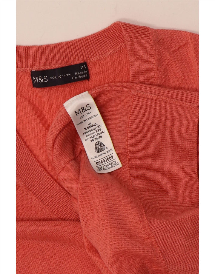 MARKS & SPENCER Damski sweter oversize z dekoltem w kształcie litery V, UK 6 XS, różowy, wełniany