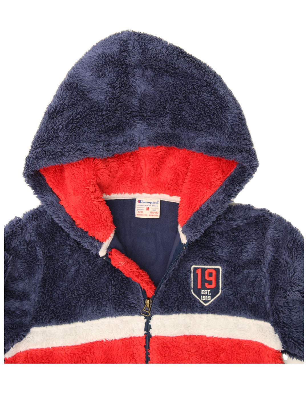 CHAMPION Boys Graphic Fleece Jacket 9-10 Years Medium Navy Blue Vintage Champion and Second-Hand Champion from Messina Hembry 