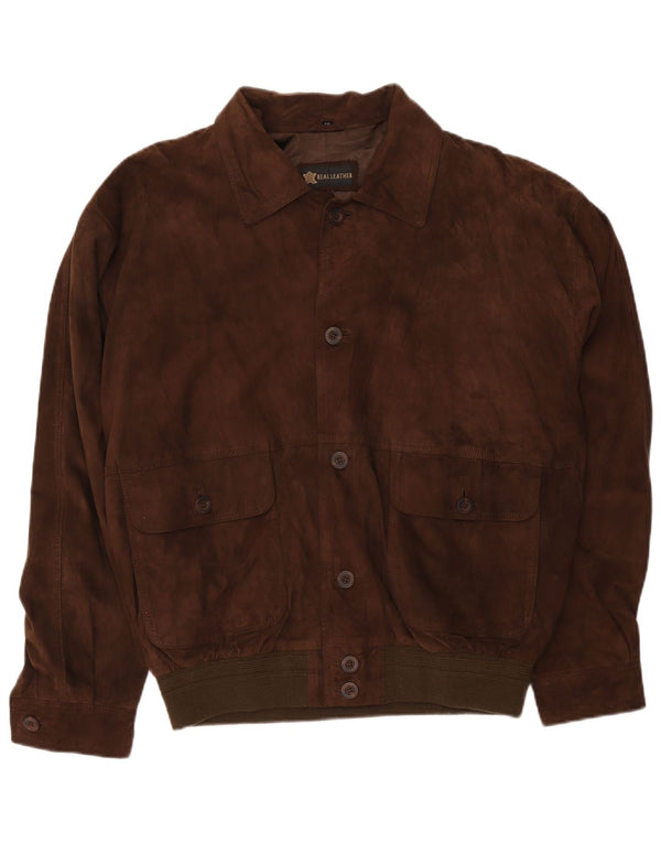 Vintage męska zamszowa kurtka bomber IT 56 2XL brązowa skóra