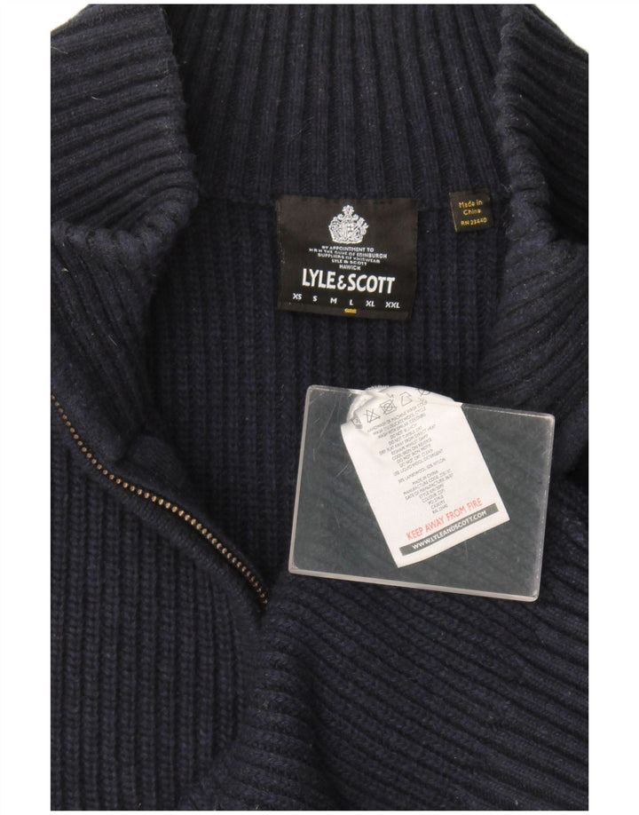 Męski sweter zapinany na zamek Lyle & Scott, duży, granatowy, wełniany