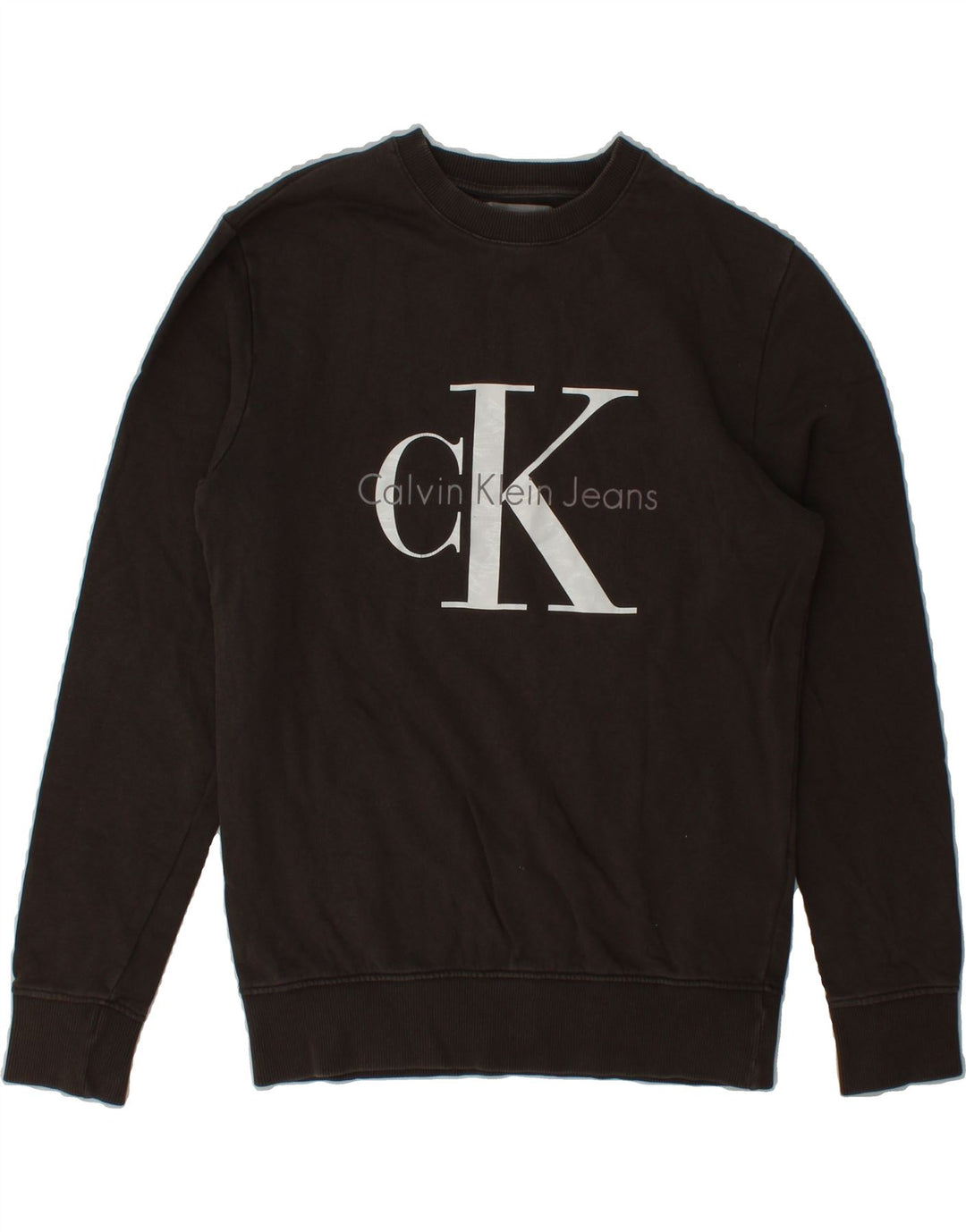 CALVIN KLEIN JEANS Mens Graphic Sweatshirt Jumper XS Brown Vintage Calvin Klein Jeans and Second-Hand Calvin Klein Jeans from Messina Hembry 