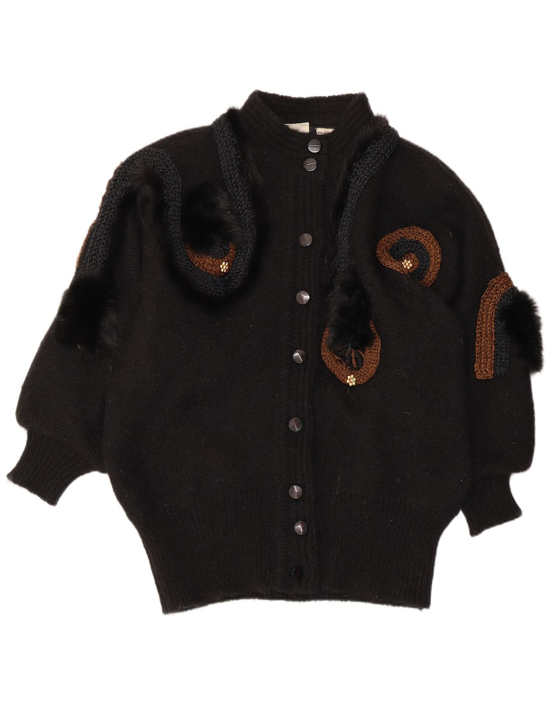 Damski sweter rozpinany VINTAGE w abstrakcyjny wzór EU 42/44, duży czarny