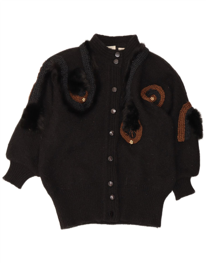 Damski sweter rozpinany VINTAGE w abstrakcyjny wzór EU 42/44, duży czarny