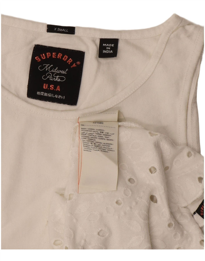 Damski T-shirt Superdry o regularnym kroju, UK 6 XS, bawełna w kolorze złamanej bieli