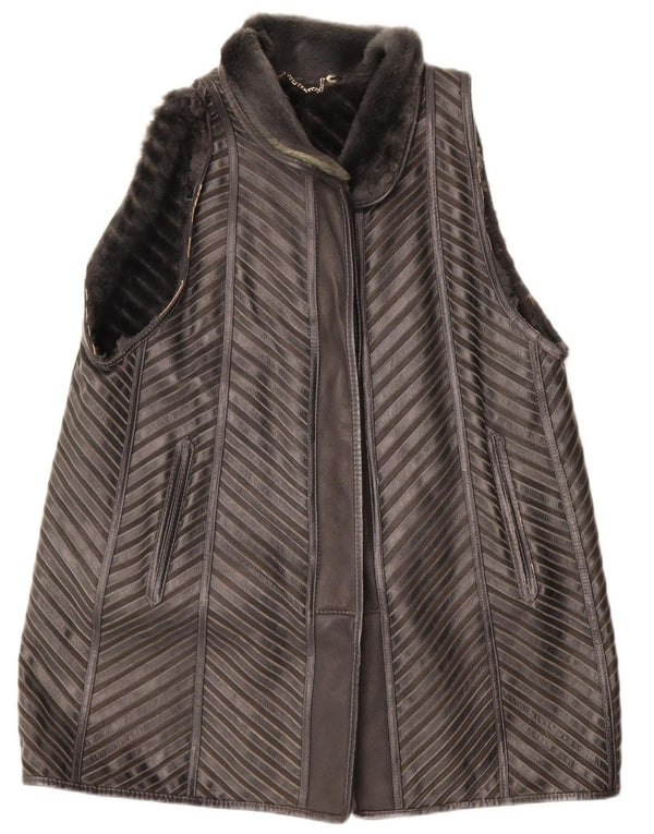 Damska kamizelka Sherpa Longline VINTAGE EU 40 w kolorze średniej szarej skóry w paski