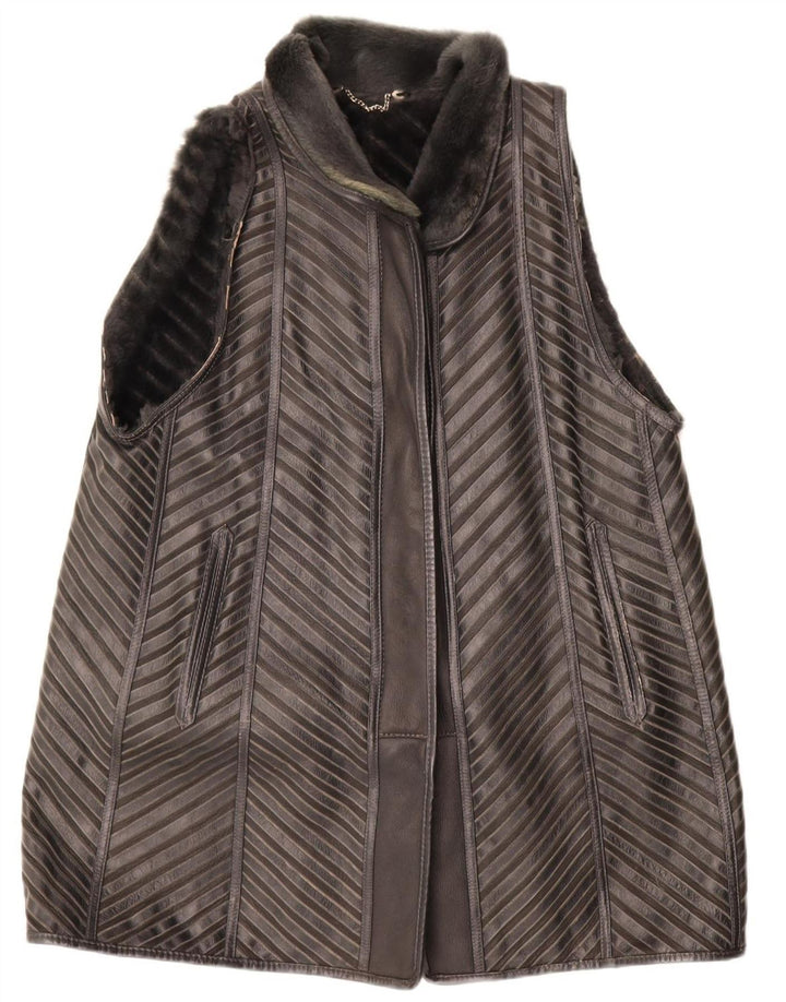 Damska kamizelka Sherpa Longline VINTAGE EU 40 w kolorze średniej szarej skóry w paski