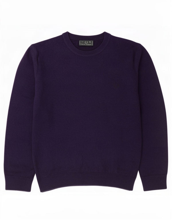 Męski sweter z okrągłym dekoltem Fred Perry XL, fioletowa wełna