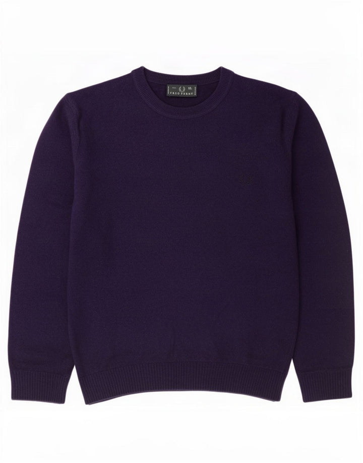 Męski sweter z okrągłym dekoltem Fred Perry XL, fioletowa wełna