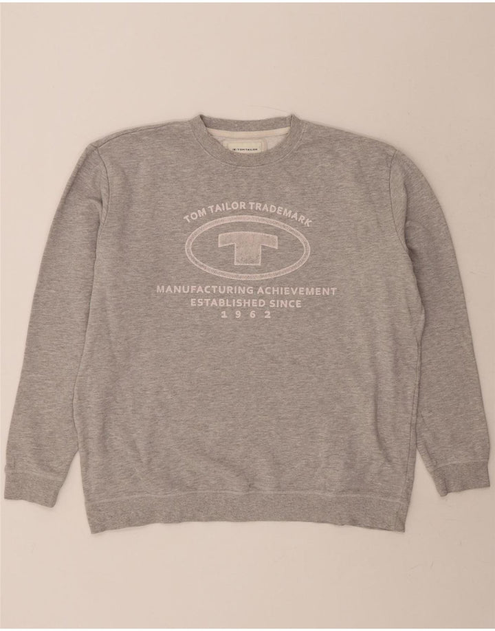 TOM TAILOR Mens Graphic Sweatshirt Jumper 2XL Grey Cotton Vintage Tom Tailor and Second-Hand Tom Tailor from Messina Hembry 