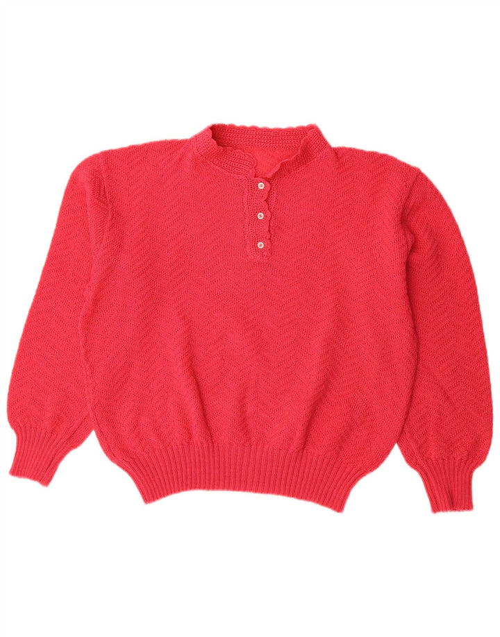 Sweter damski w stylu vintage z guzikami pod szyją UK 16, duży czerwony