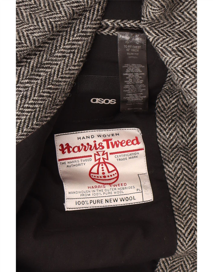 Męska marynarka slim fit Asos Harris Tweed UK 42 XL, szara jodełka
