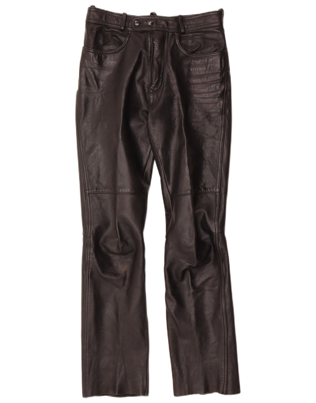 Vintage damskie skórzane spodnie Bootcut W28 L30 czarna skóra