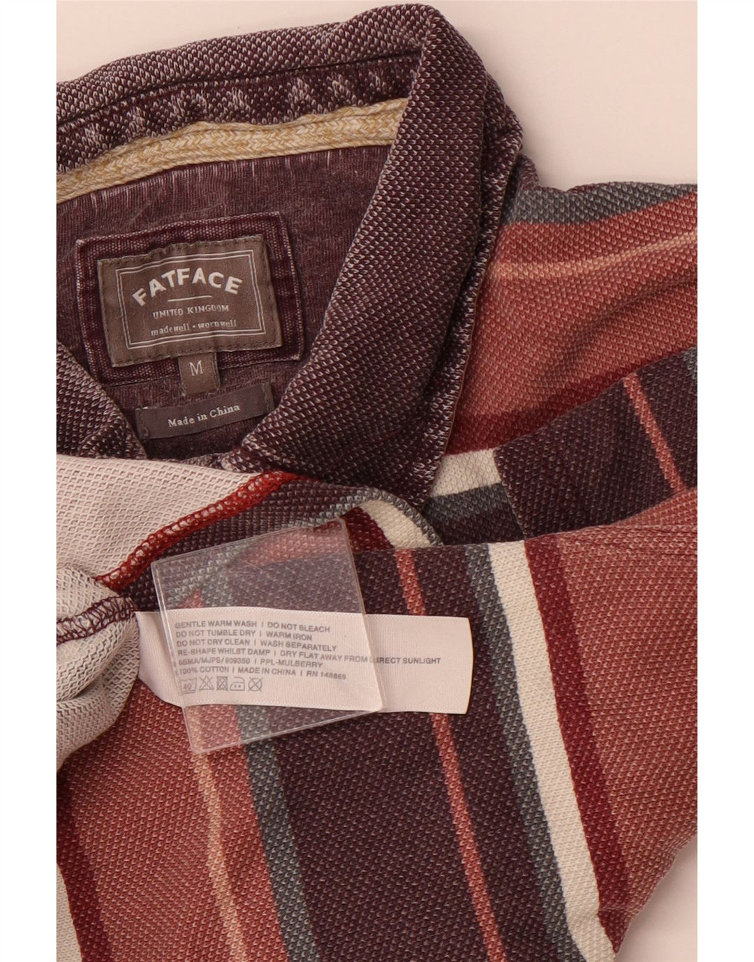 Męska koszulka polo FAT FACE, średnia, bordowa, bawełniana w paski