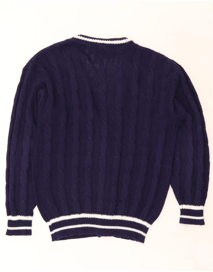 Męski sweter rozpinany w stylu vintage IT 48/50 Średni granatowy poliester w paski