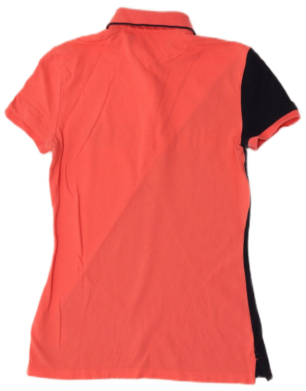 Damska koszulka polo Tommy Hilfiger z grafiką UK 6 XS, różowa, bawełniana w bloki kolorów