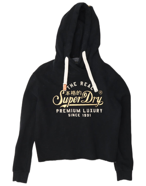 Damski sweter z kapturem Superdry Graphic, oversize, UK 8, mały, czarny, bawełniany