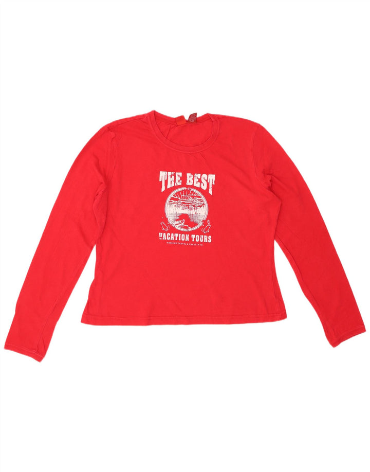 Damski krótki top MOSSIMO z grafiką, długim rękawem, duża czerwona bawełna, UK 16