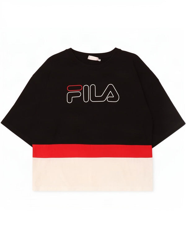 Fila Womens Graphic T-Shirt Top UK 10 Small Black Colourblock Cotton