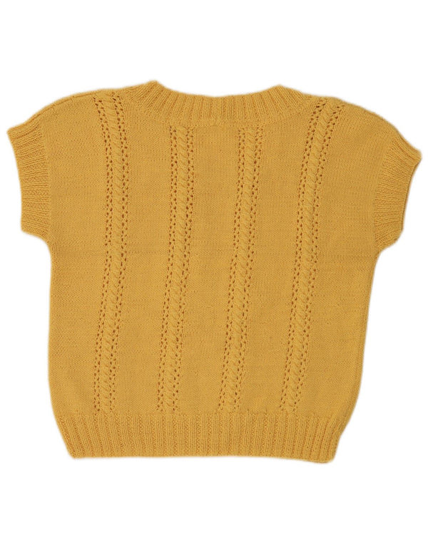Vintage damski sweter z krótkim rękawem i dekoltem w łódkę UK 14 średni żółty