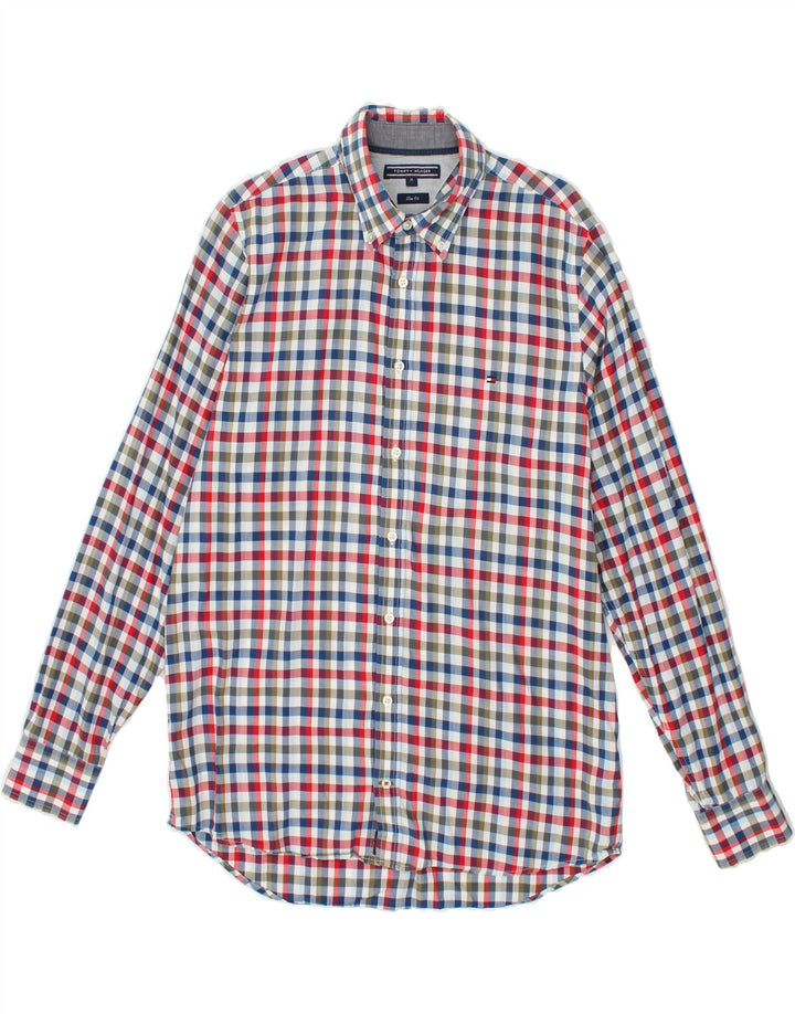 TOMMY HILFIGER Mens Slim Fit Shirt Medium Multicoloured Check Cotton Vintage Tommy Hilfiger and Second-Hand Tommy Hilfiger from Messina Hembry 
