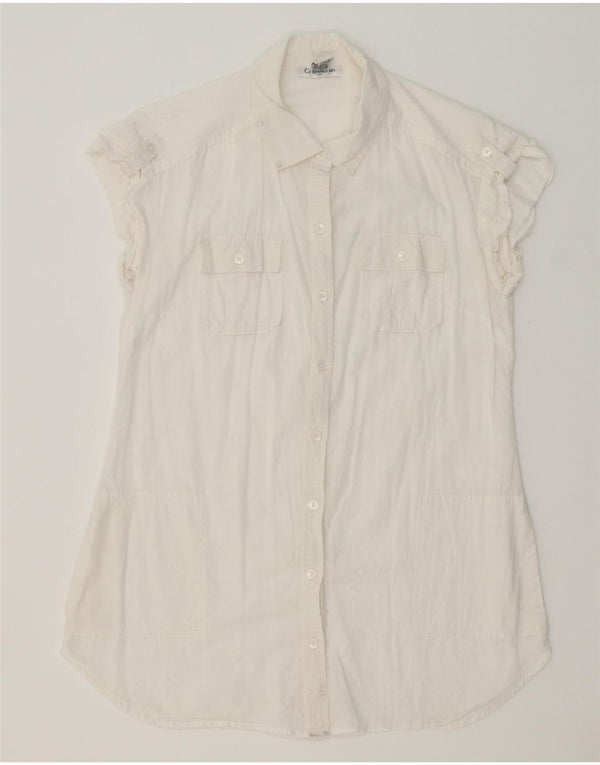 CALVIN KLEIN Womens Short Sleeve Shirt Blouse UK 10 Small White Cotton