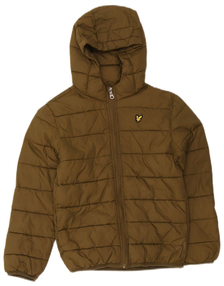 Lyle & Scott Chłopięca wyściełana kurtka z kapturem, 7-8 lat, khaki, poliamid