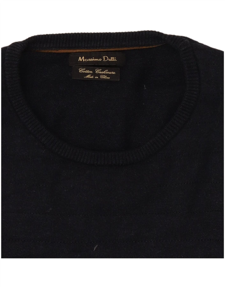 Męski sweter z okrągłym dekoltem Massimo Dutti, średni granatowy, bawełniany