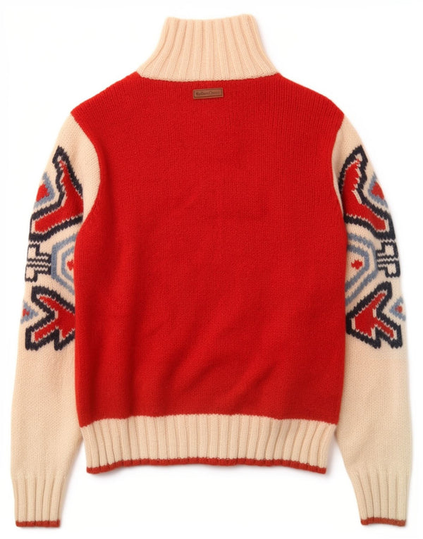 Marlboro Classics Męski sweter z zamkiem błyskawicznym, mały, czerwony, wełniany Fair Isle